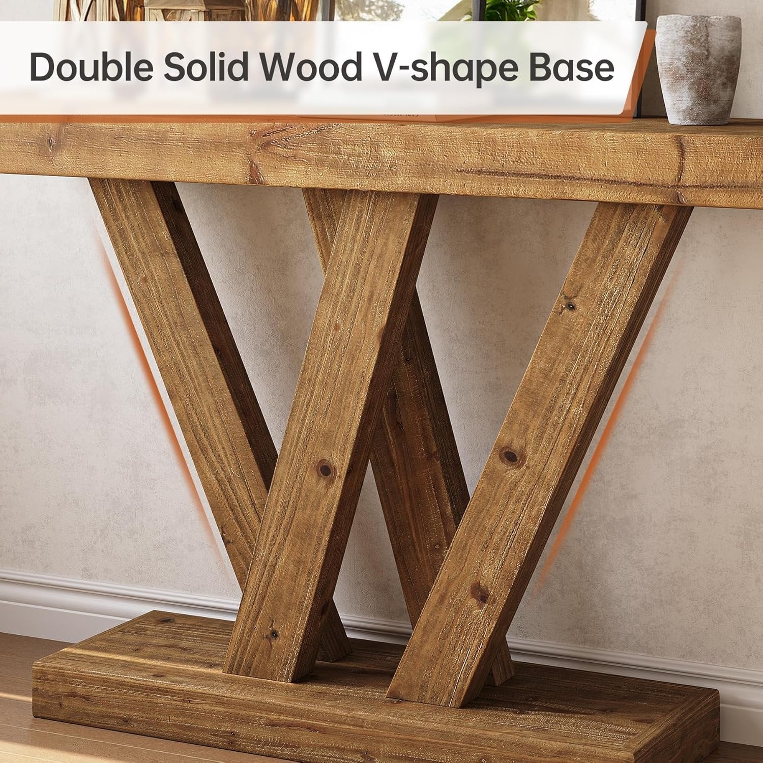 Tribesigns Table console en bois massif 120 cm avec double base en forme de V pour salon