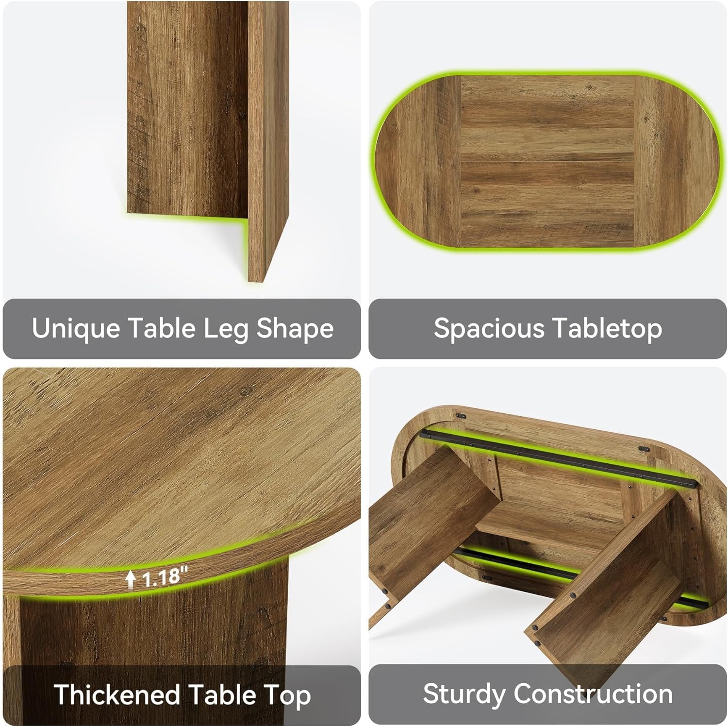 Tribesigns Umber Table à manger ovale rustique pour 4 à 6 personnes 160 cm