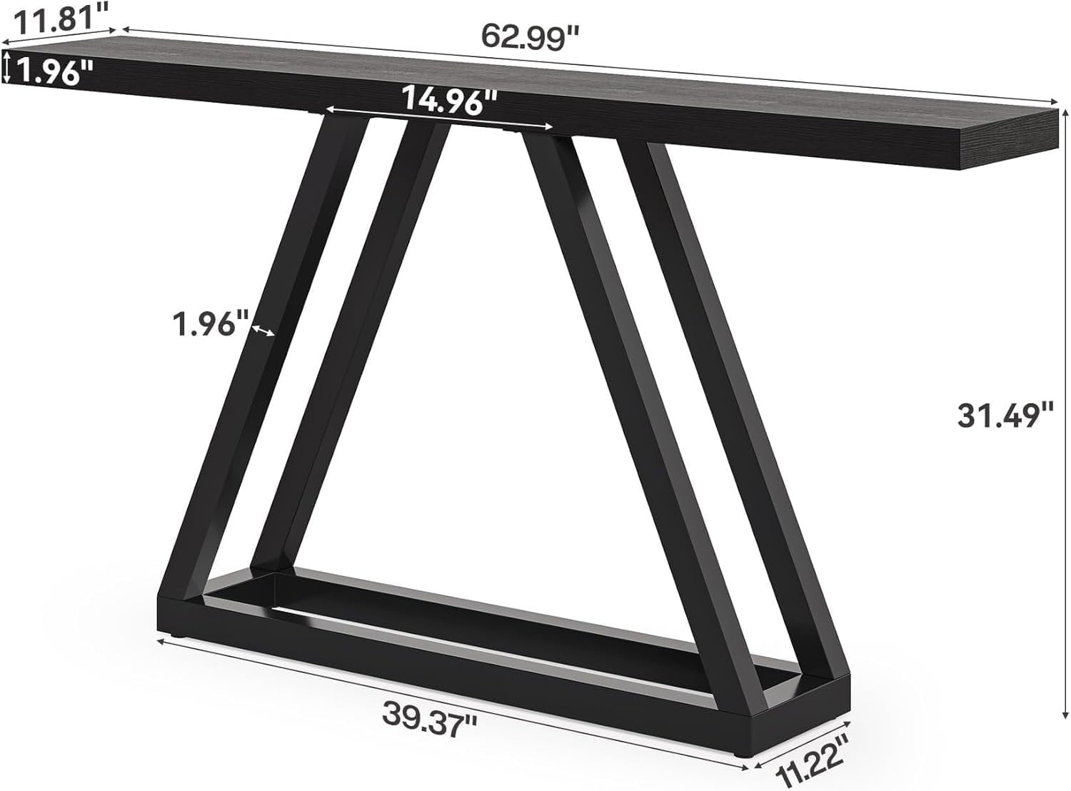 Tribesigns Console industrielle étroite de 160 cm, Table d'entrée moderne noire pour salon et hall d'entrée