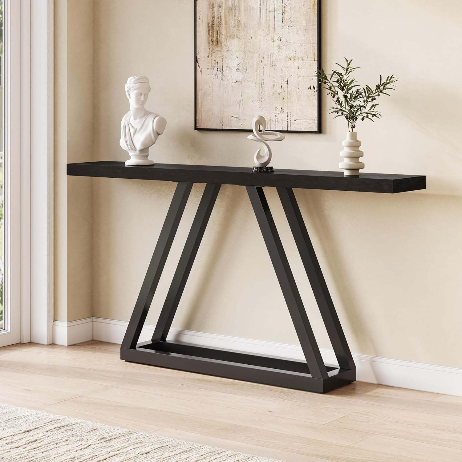 Tribesigns Console industrielle étroite de 160 cm, Table d'entrée moderne noire pour salon et hall d'entrée