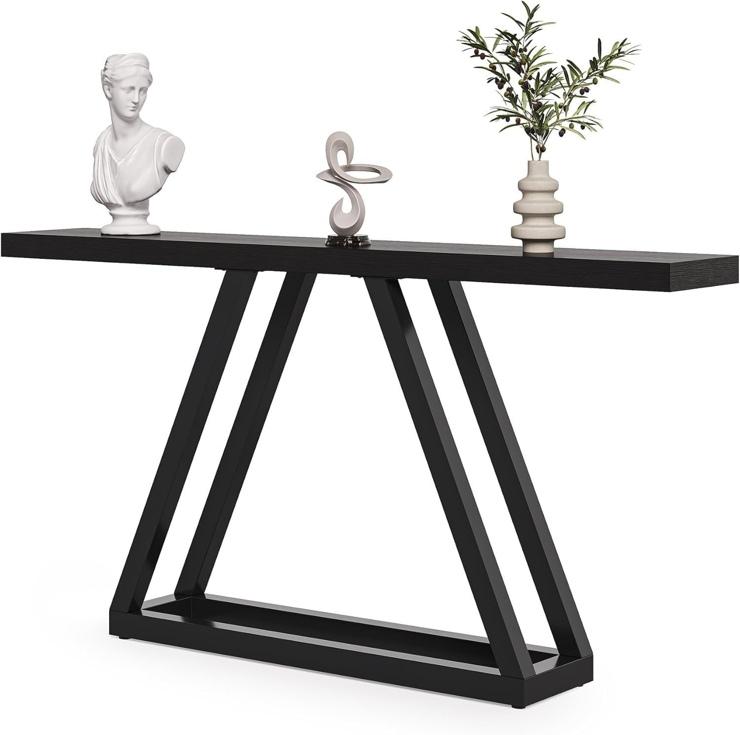 Tribesigns Console industrielle étroite de 160 cm, Table d'entrée moderne noire pour salon et hall d'entrée