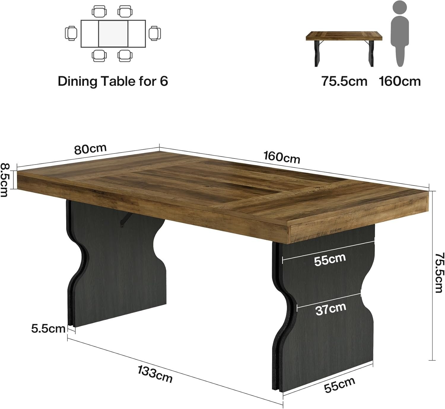 Tribesigns Table à manger rectangulaire rustique de 160 cm pour 4 à 6 personnes
