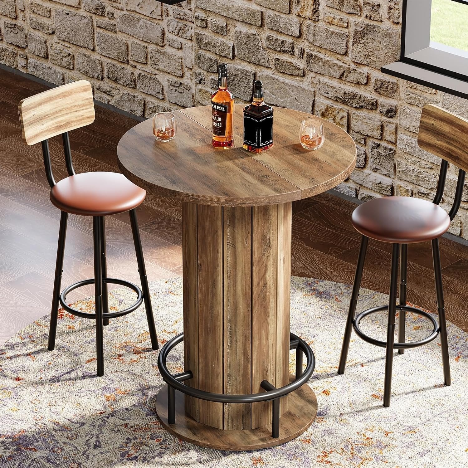 Tribesigns Table haute ronde de 100 cm de haut, Table de bistrot Plateau de table 80 x 80 cm