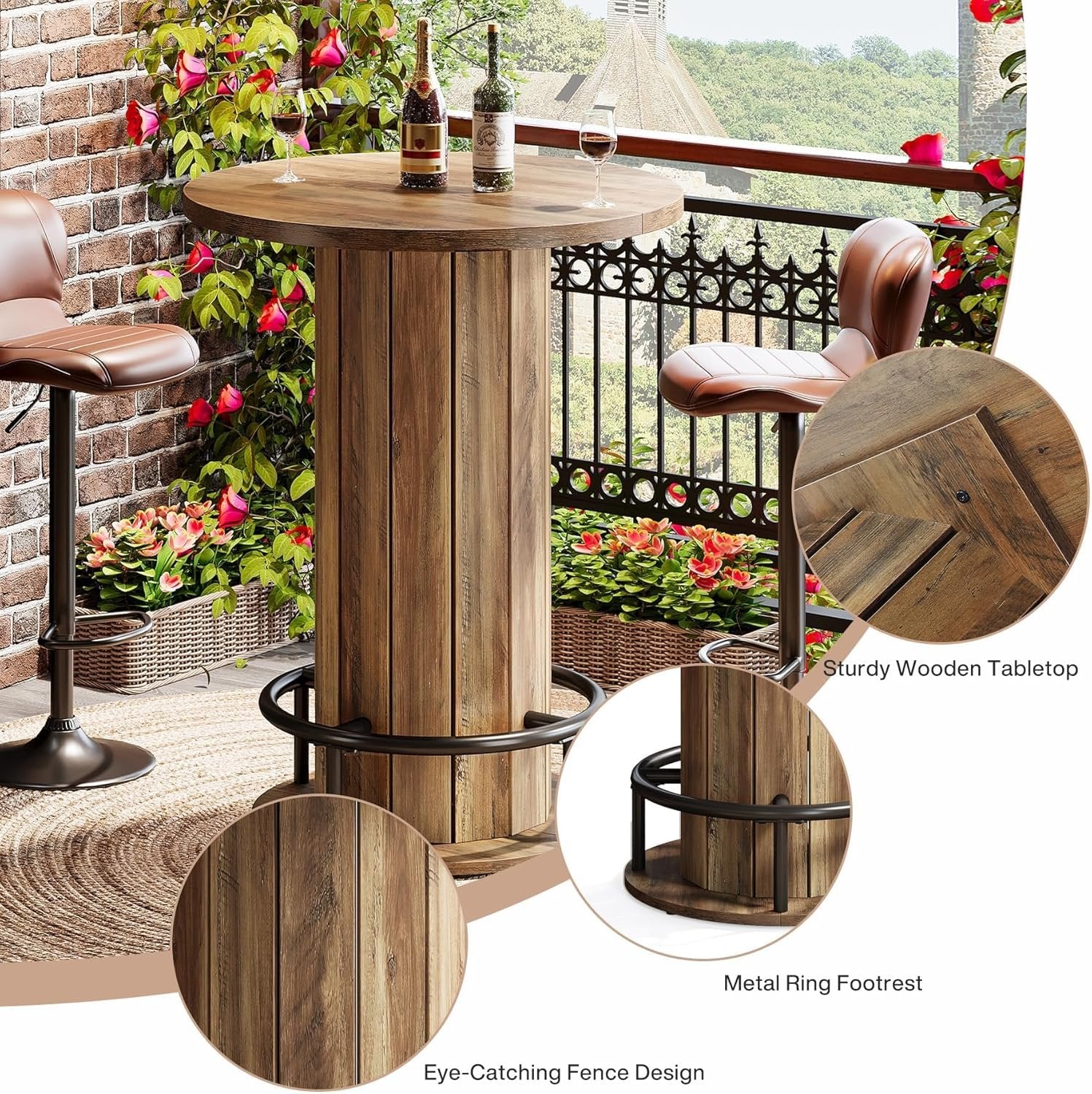 Tribesigns Table haute ronde de 100 cm de haut, Table de bistrot Plateau de table 80 x 80 cm