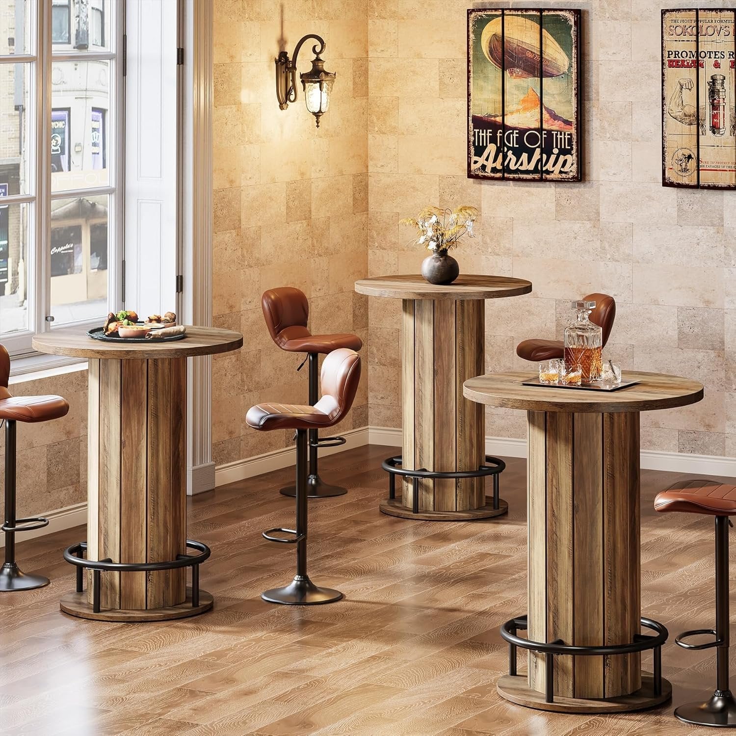 Tribesigns Table haute ronde de 100 cm de haut, Table de bistrot Plateau de table 80 x 80 cm