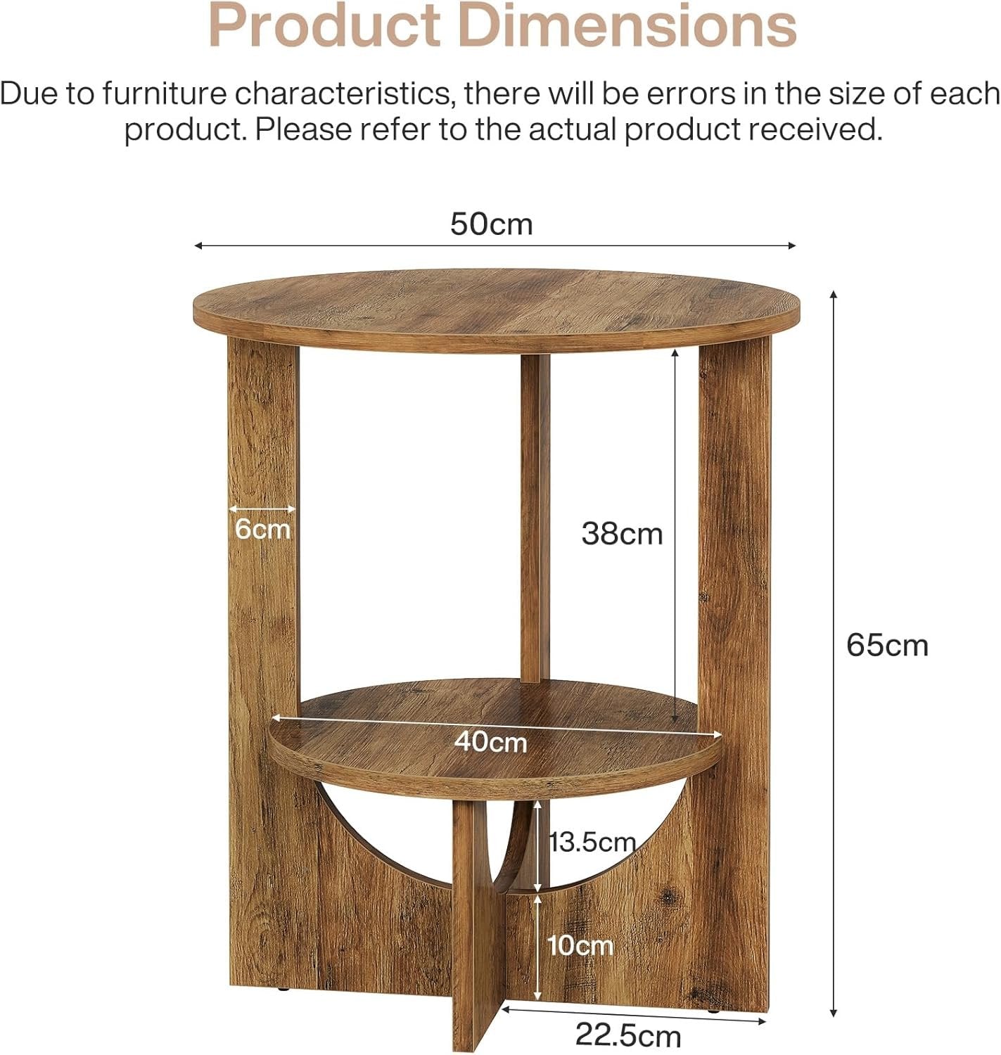 Tribesigns Table d'appoint ronde à 2 niveaux pour salon 50 x 50 x 65 cm, Petite table basse