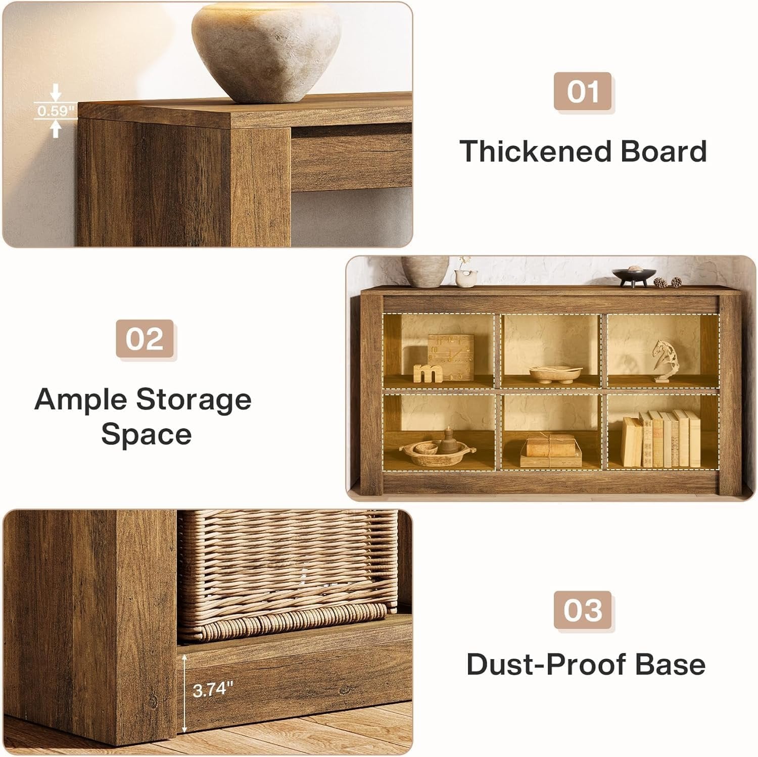 Tribesigns Table console longue en bois rustique avec 6 cubes de rangement 140 × 35 × 85 cm