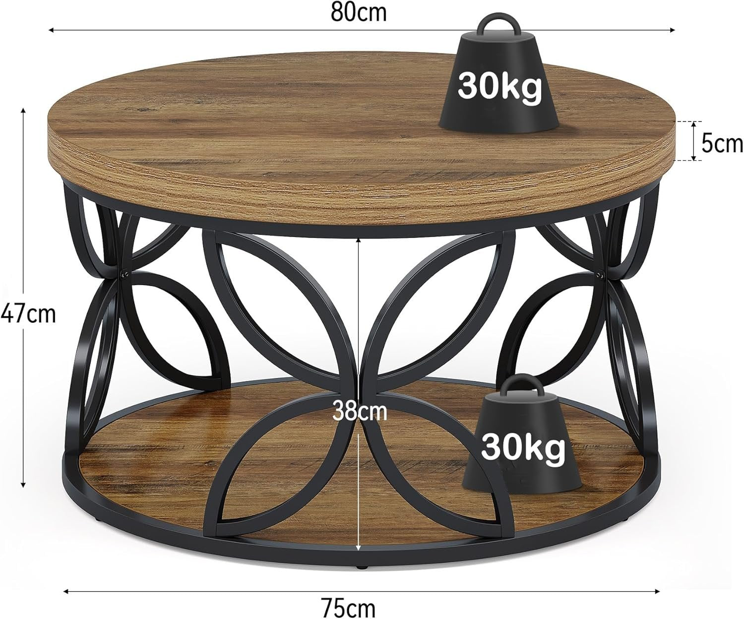 Tribesigns Table Basse Ronde de 80 cm avec Espace de Rangement, Table de Salon à 2 Niveaux