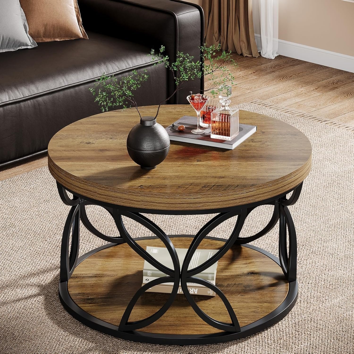 Tribesigns Table Basse Ronde de 80 cm avec Espace de Rangement, Table de Salon à 2 Niveaux