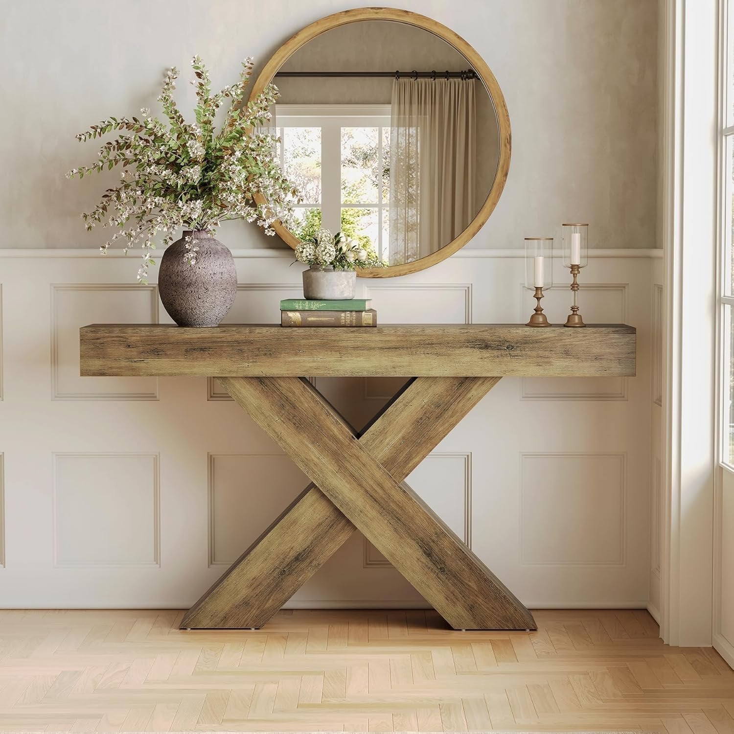 Tribesigns Table Console 140×30×85 cm, Table d’Entrée Étroit avec Design en X