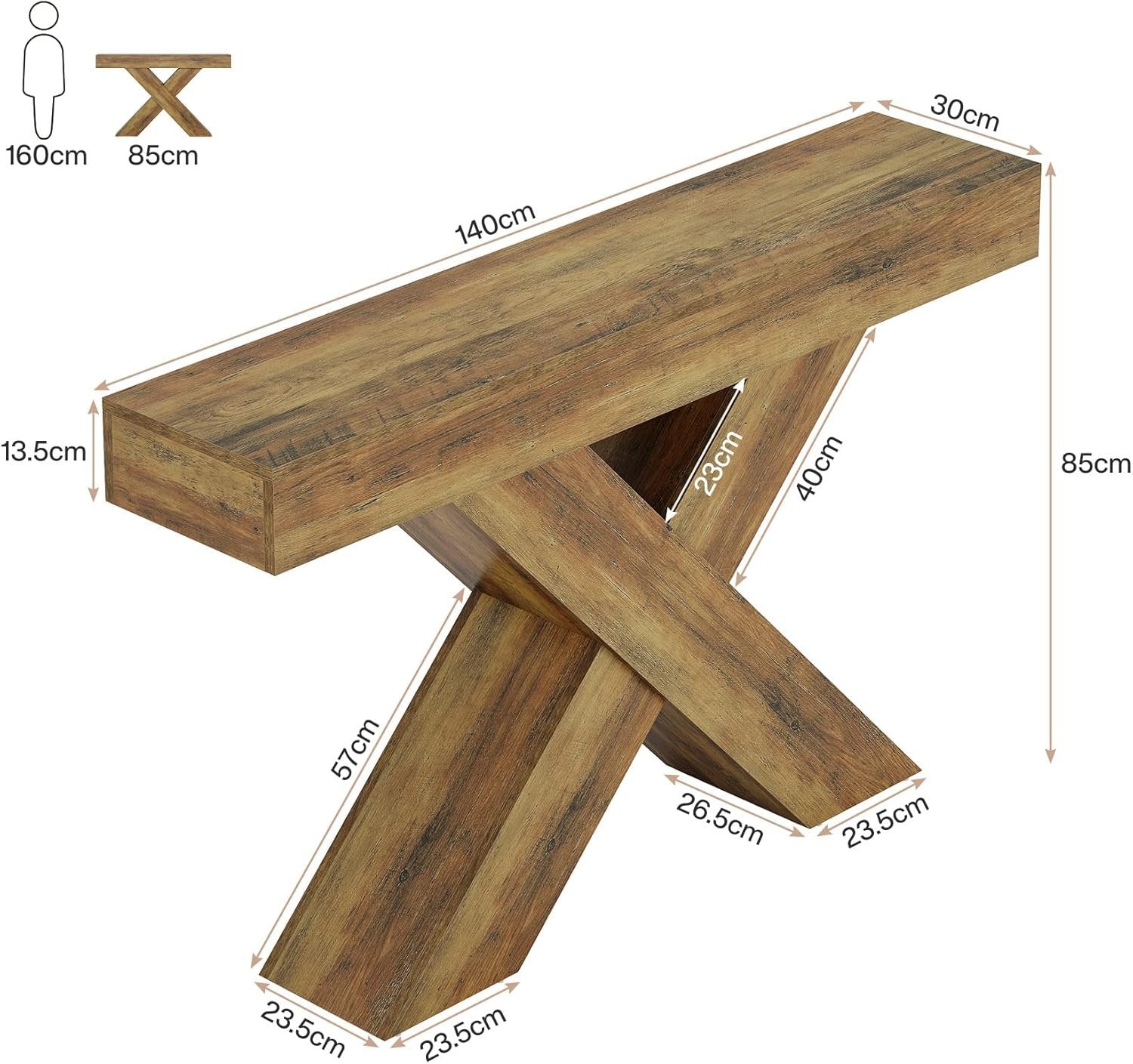 Tribesigns Table Console 140×30×85 cm, Table d’Entrée Étroit avec Design en X