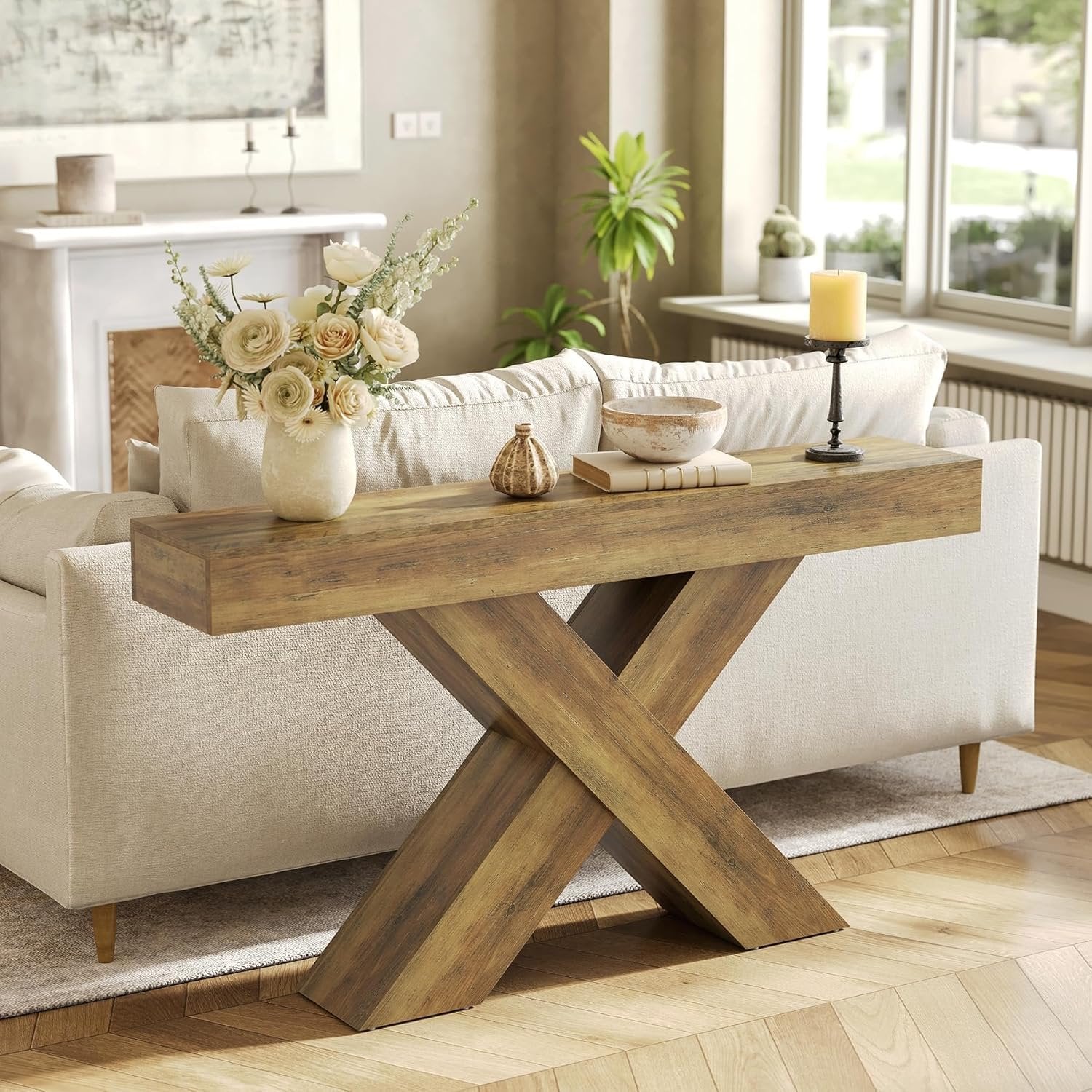 Tribesigns Table Console 140×30×85 cm, Table d’Entrée Étroit avec Design en X