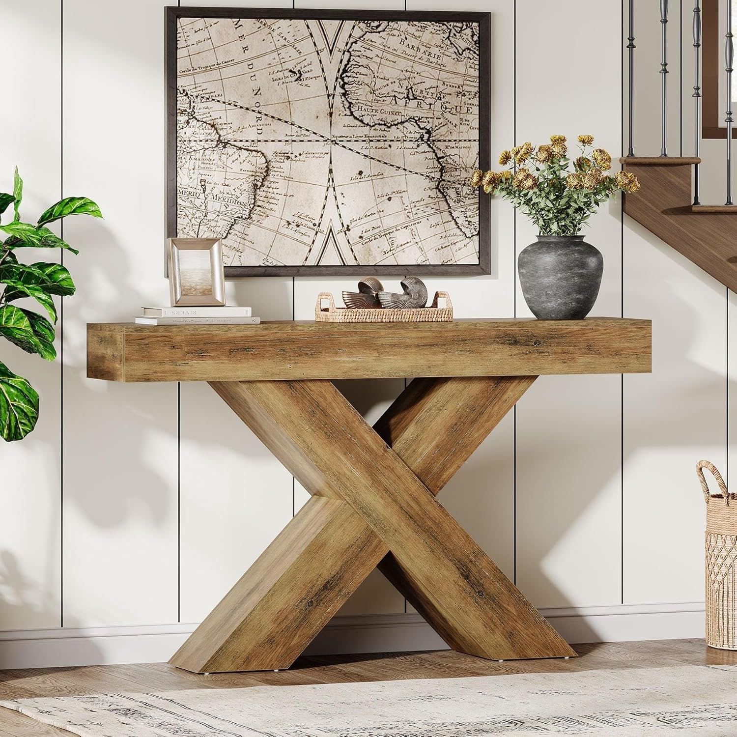 Tribesigns Table Console 140×30×85 cm, Table d’Entrée Étroit avec Design en X