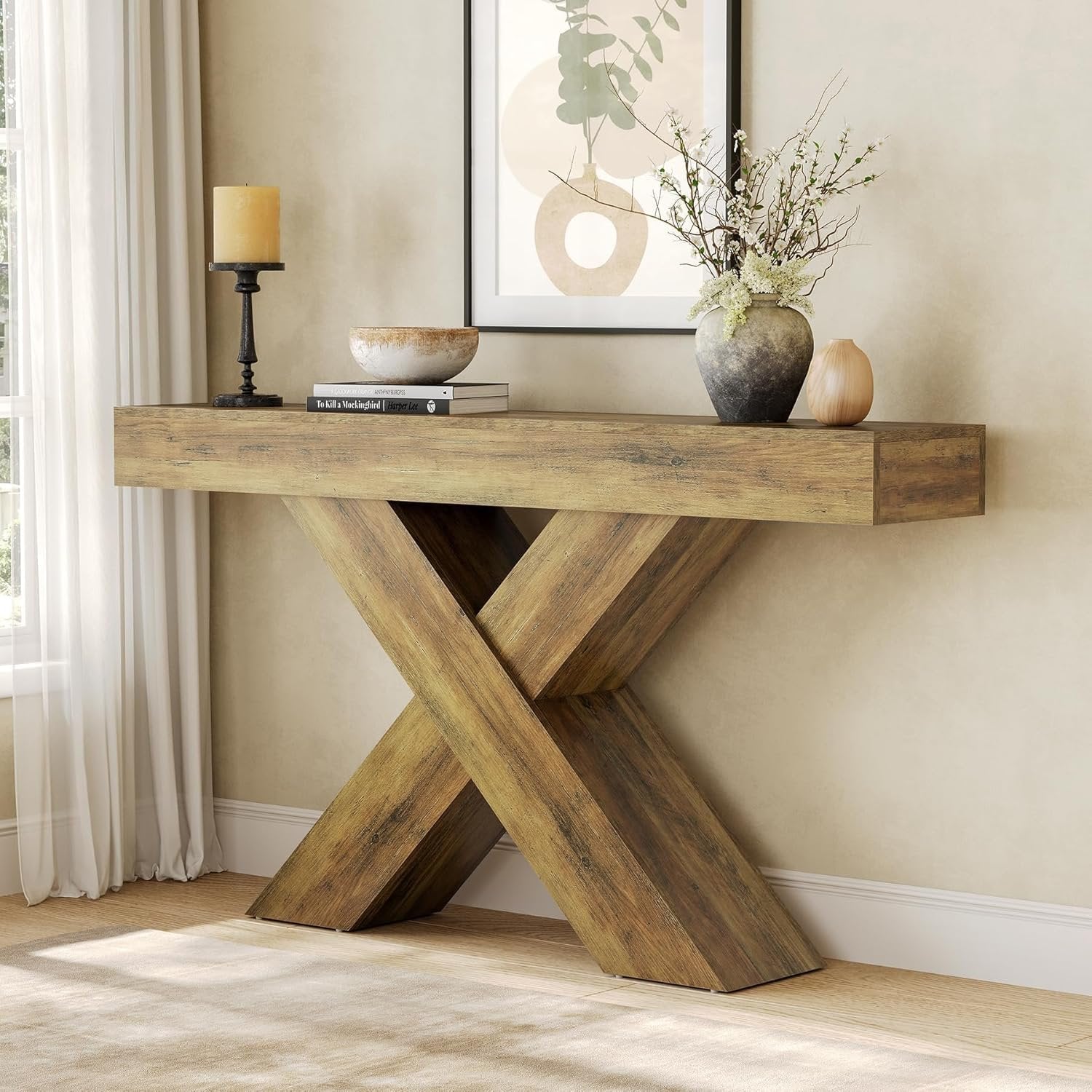 Tribesigns Table Console 140×30×85 cm, Table d’Entrée Étroit avec Design en X