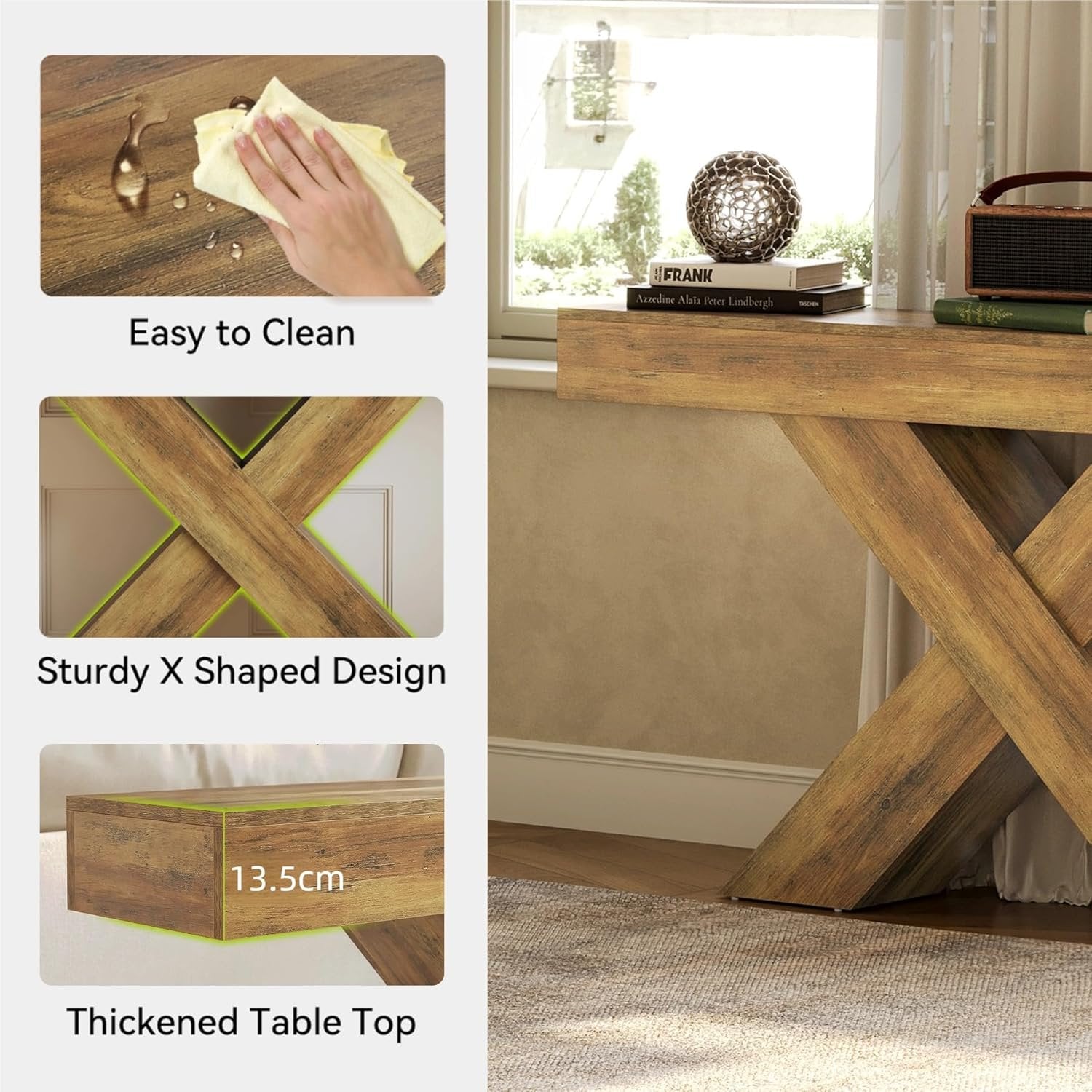Tribesigns Table Console 140×30×85 cm, Table d’Entrée Étroit avec Design en X