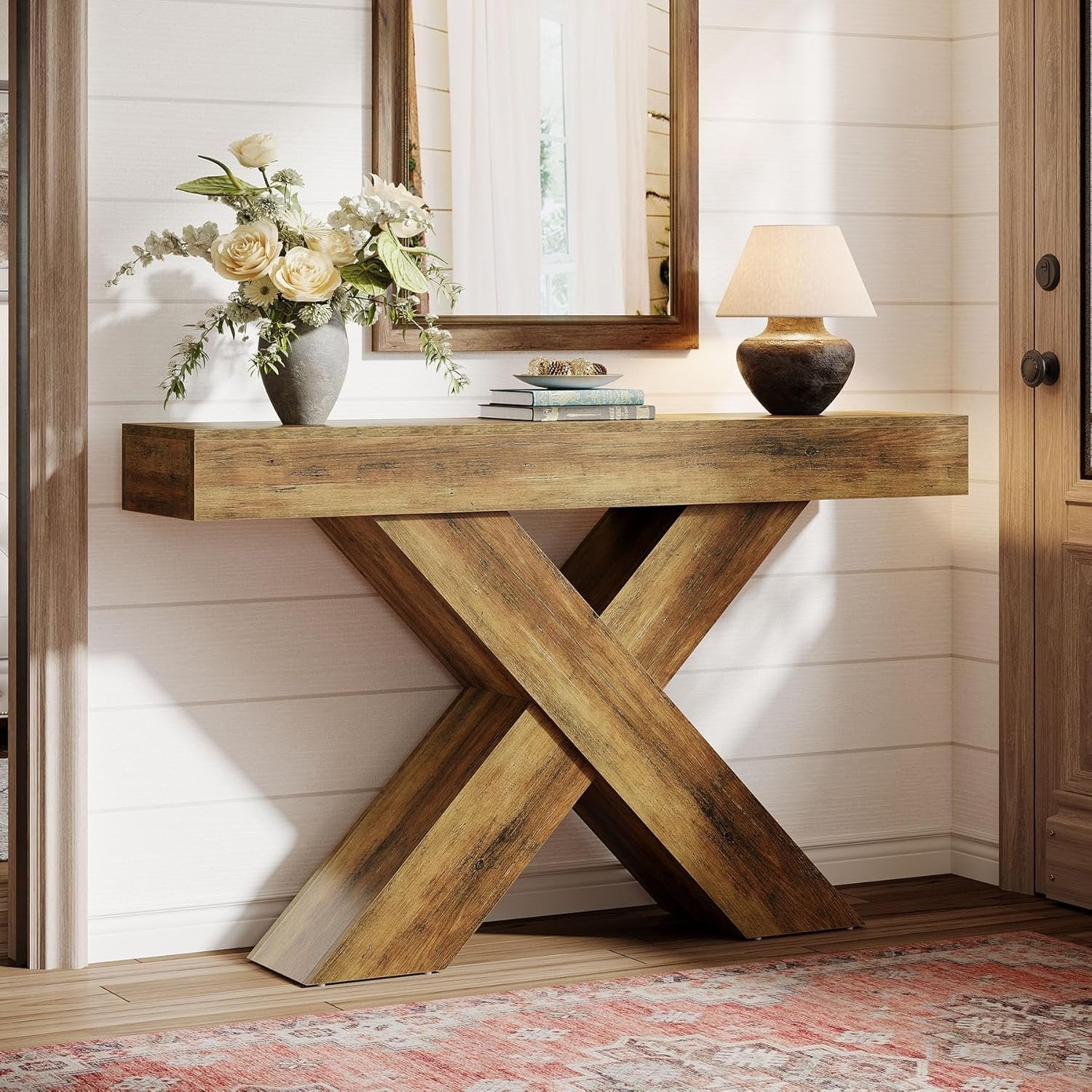 Tribesigns Table Console 140×30×85 cm, Table d’Entrée Étroit avec Design en X
