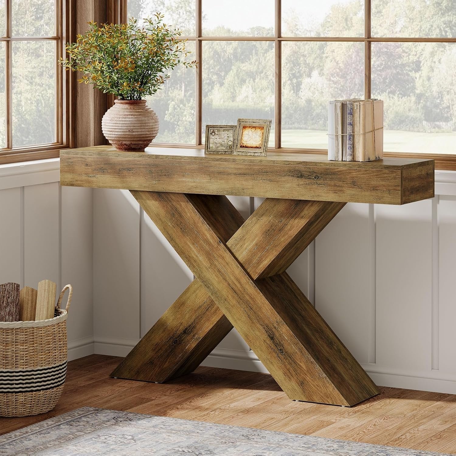 Tribesigns Table Console 140×30×85 cm, Table d’Entrée Étroit avec Design en X