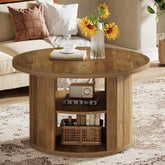 Tribesigns Table Basse Ronde, Table de Salon Circulaire à 2 Niveaux Petite Table Basse Bois 3