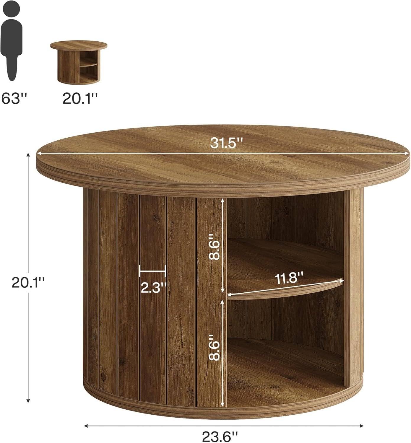 Tribesigns Table Basse Ronde, Table de Salon Circulaire à 2 Niveaux Petite Table Basse Bois