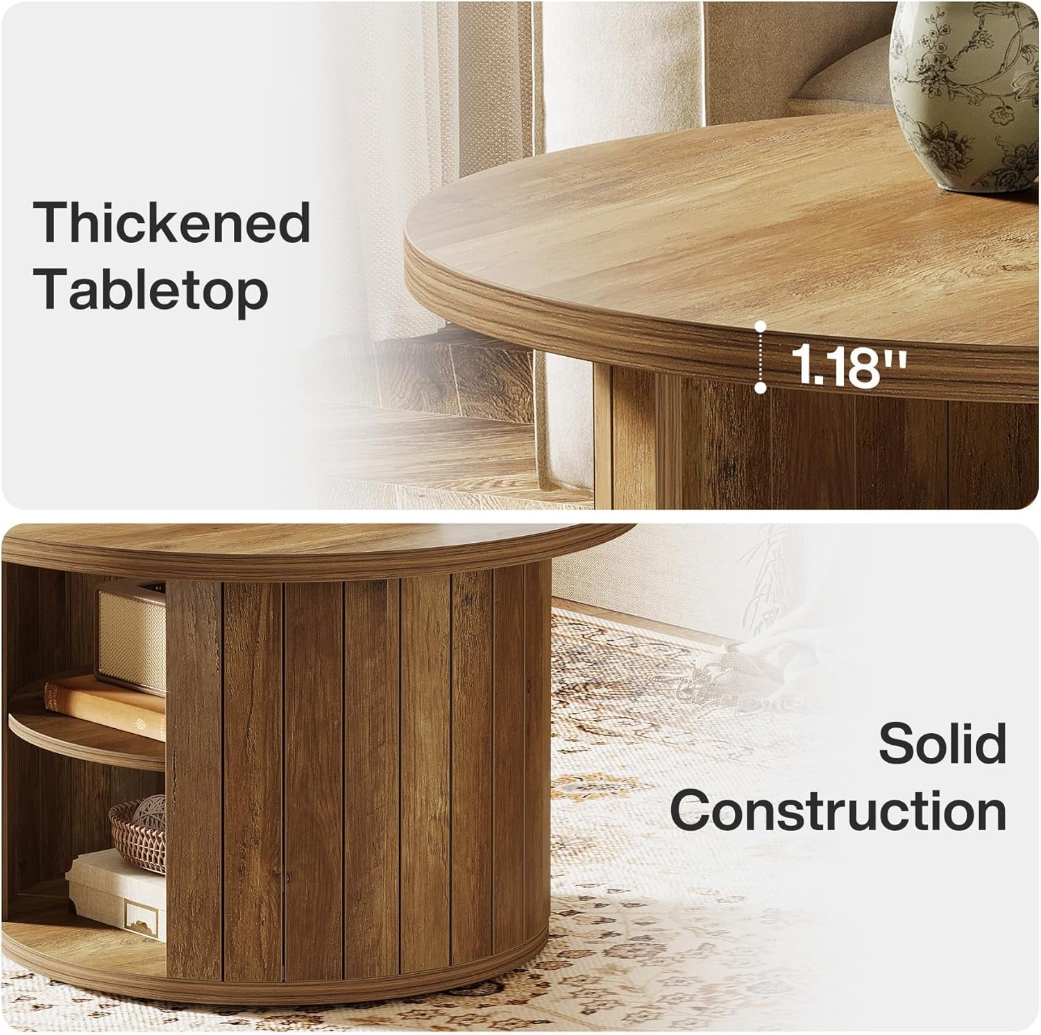 Tribesigns Table Basse Ronde, Table de Salon Circulaire à 2 Niveaux Petite Table Basse Bois