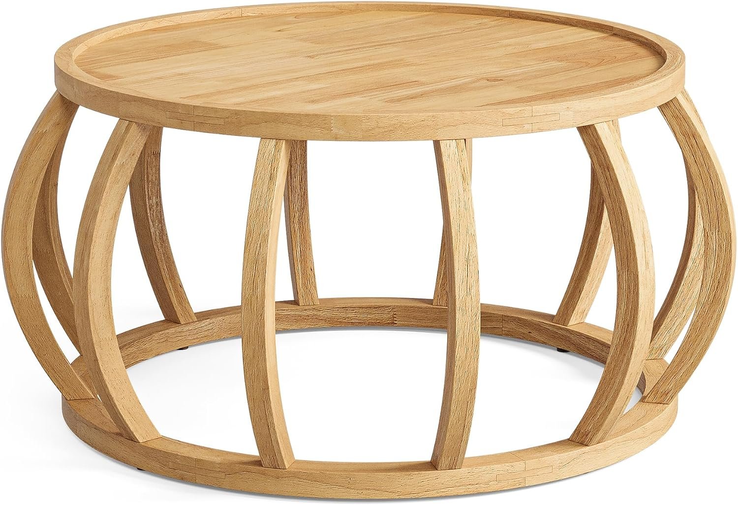 TribeWood Table Basse Ronde, Table Basse Bois Massif 80 cmTable Centrale avec Base Incurvée pour Salon