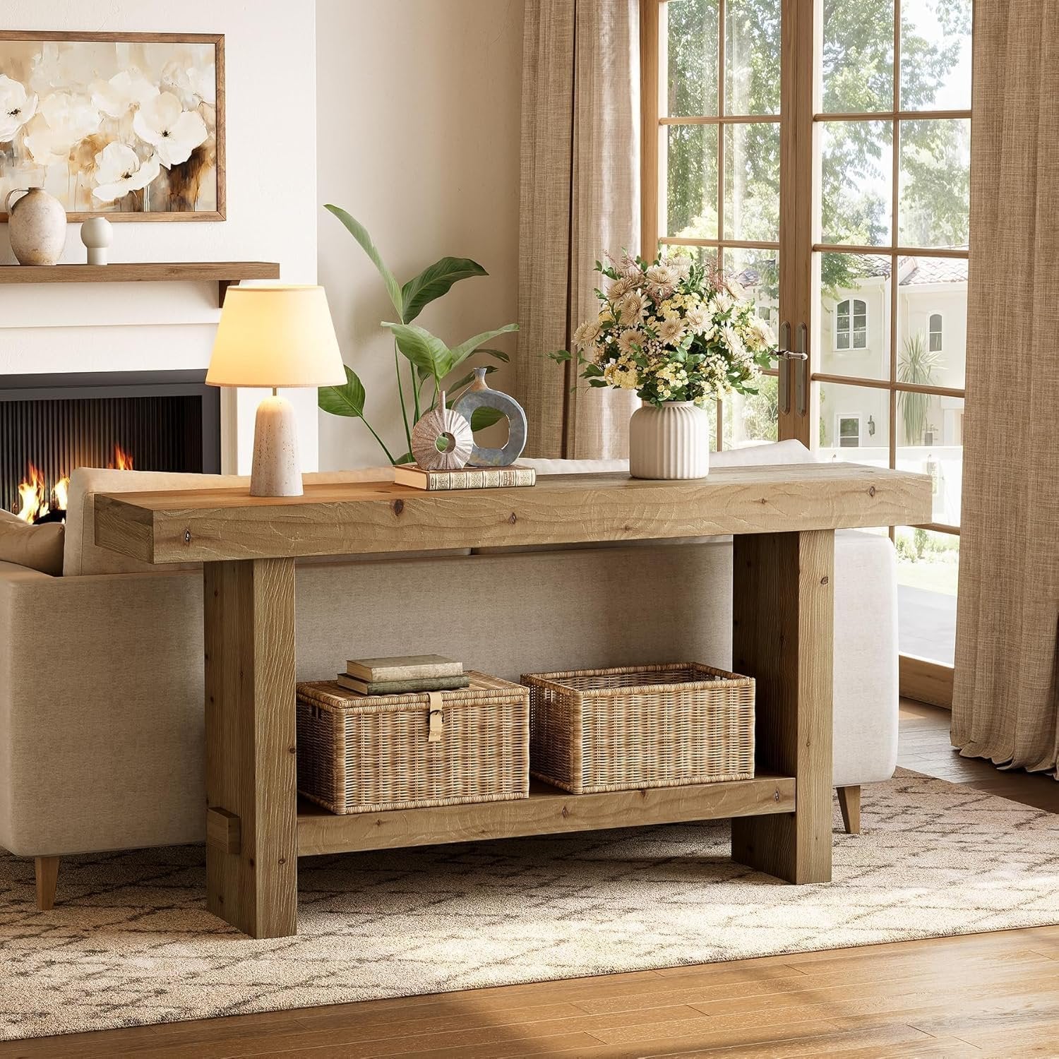 Tribesigns Table console extra longue avec plateau élargi et double base stable pour salon