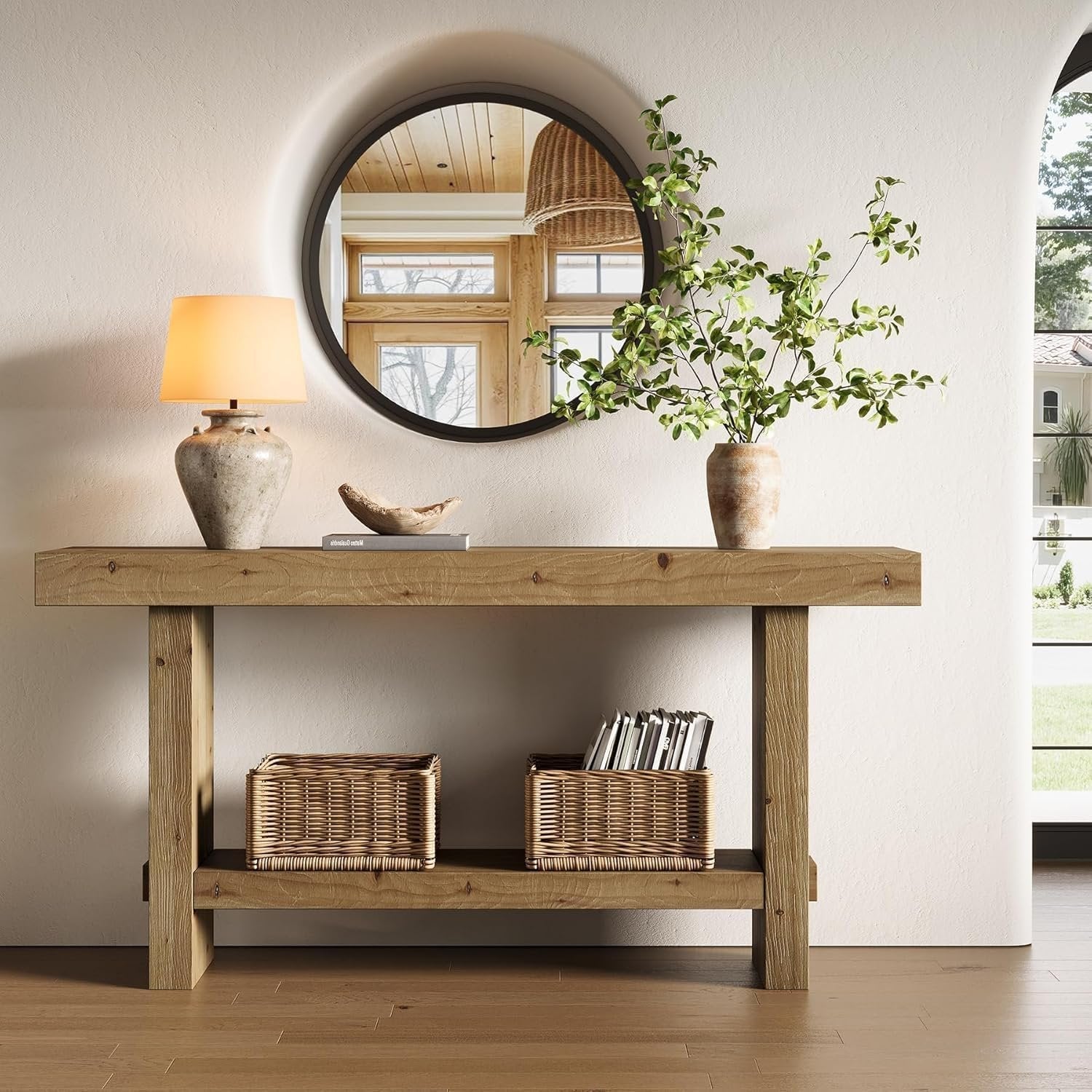 Tribesigns Table console extra longue avec plateau élargi et double base stable pour salon