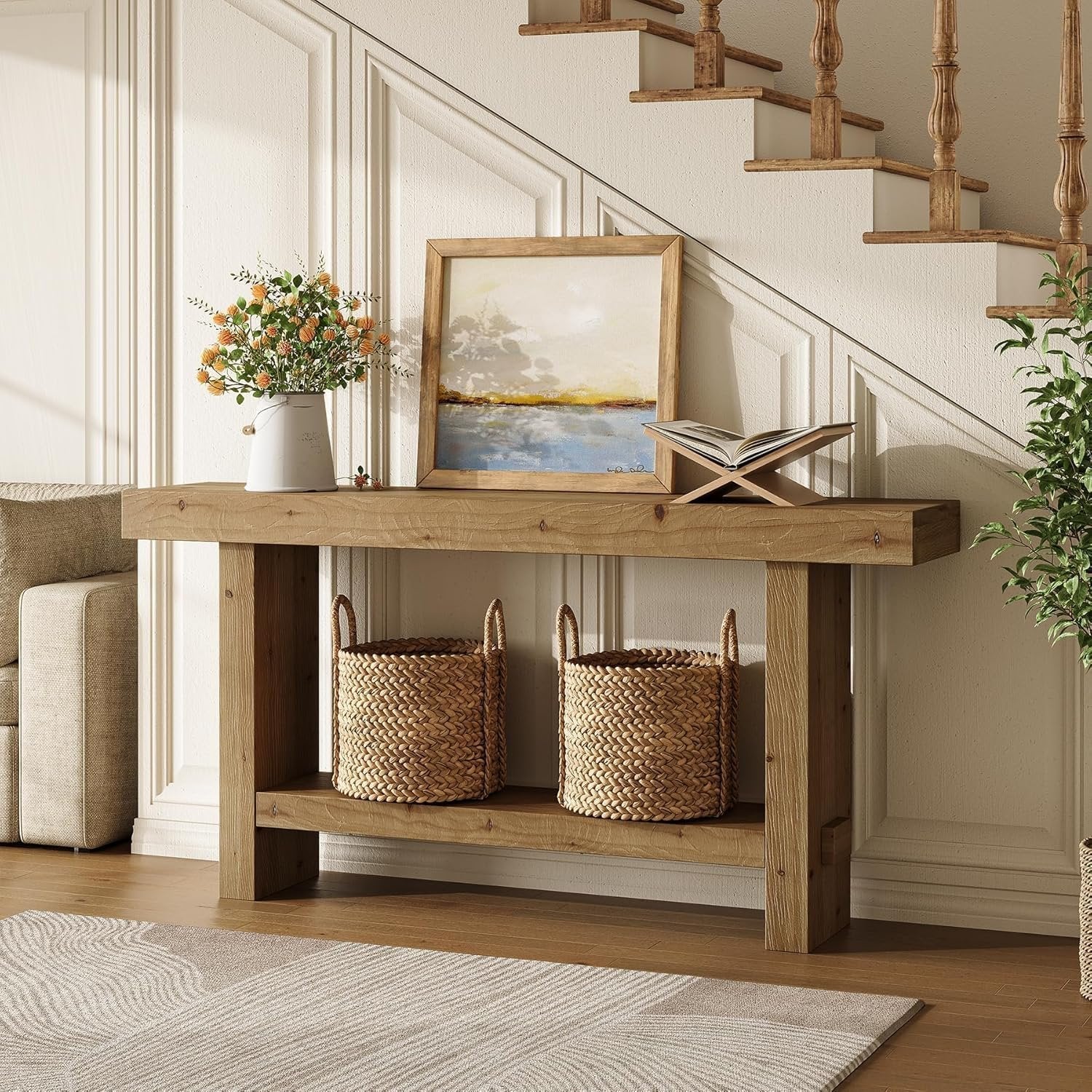 Tribesigns Table console extra longue avec plateau élargi et double base stable pour salon