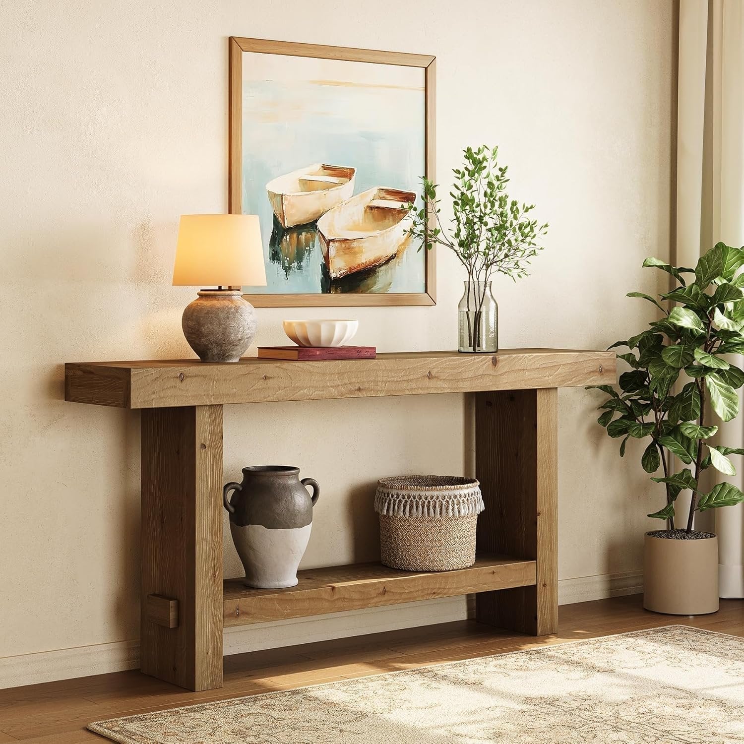 Tribesigns Table console extra longue avec plateau élargi et double base stable pour salon