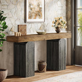 Tribesigns Table console de couloir de 160 cm de long, Style champêtre avec 2 pieds en forme de colonne incurvée 3