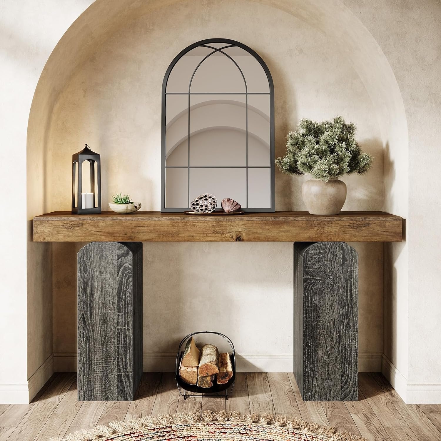 Tribesigns Table console de couloir de 160 cm de long, Style champêtre avec 2 pieds en forme de colonne incurvée