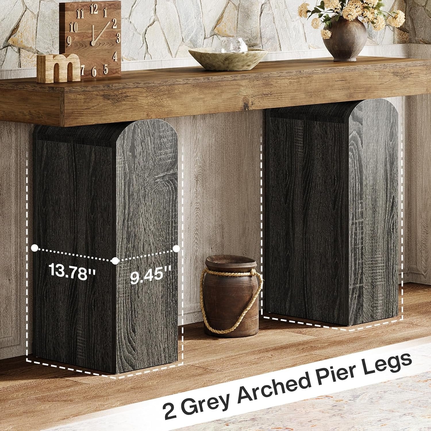 Tribesigns Table console de couloir de 160 cm de long, Style champêtre avec 2 pieds en forme de colonne incurvée