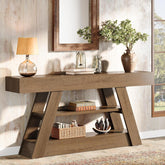 Tribesigns Farmhouse Table console rustique 160 cm avec espace de rangement à 3 niveaux 3