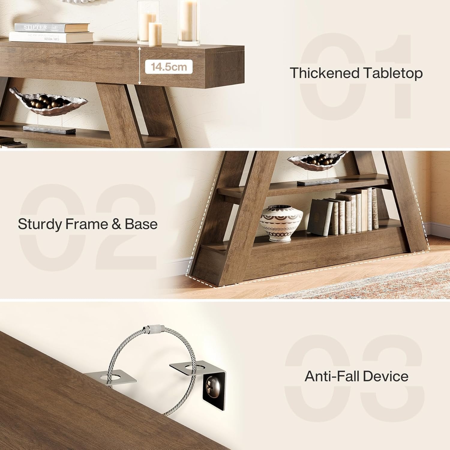 Tribesigns Farmhouse Table console rustique 160 cm avec espace de rangement à 3 niveaux