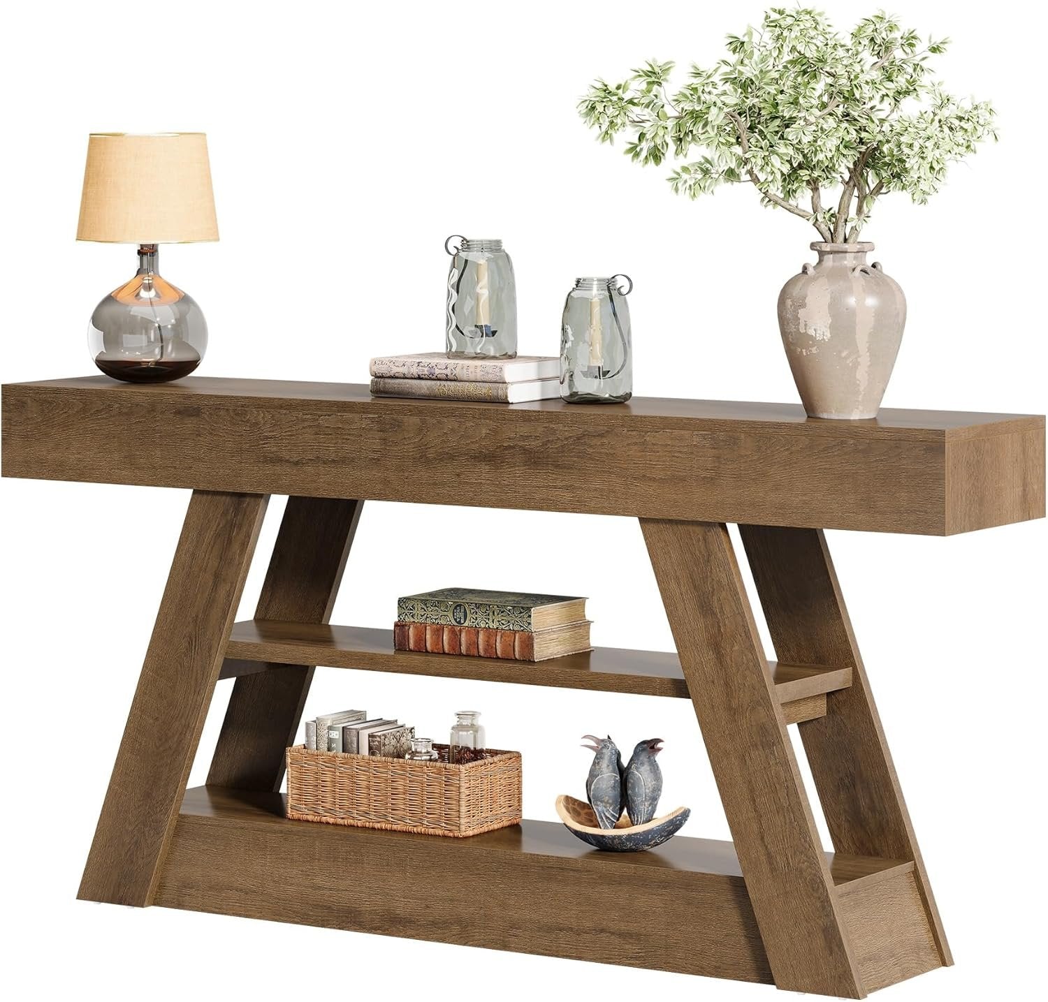 Tribesigns Farmhouse Table console rustique 160 cm avec espace de rangement à 3 niveaux