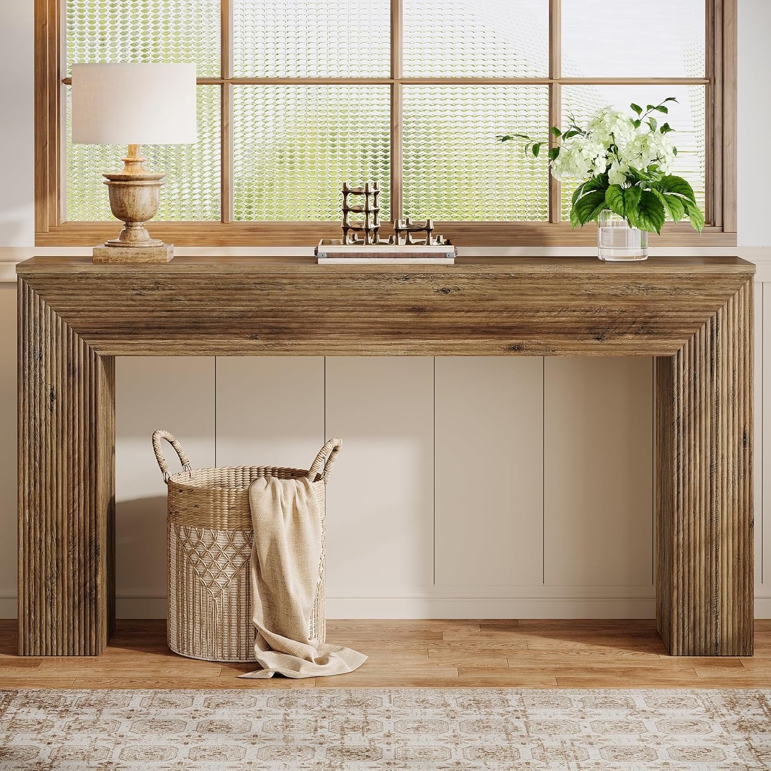 Tribesigns Table Console d'Entrée 160 cm avec Motifs Canelés, Table d'Appoint Style Industriel