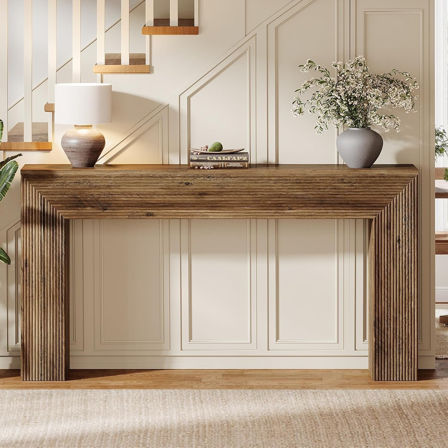 Tribesigns Table Console d'Entrée 160 cm avec Motifs Canelés, Table d'Appoint Style Industriel