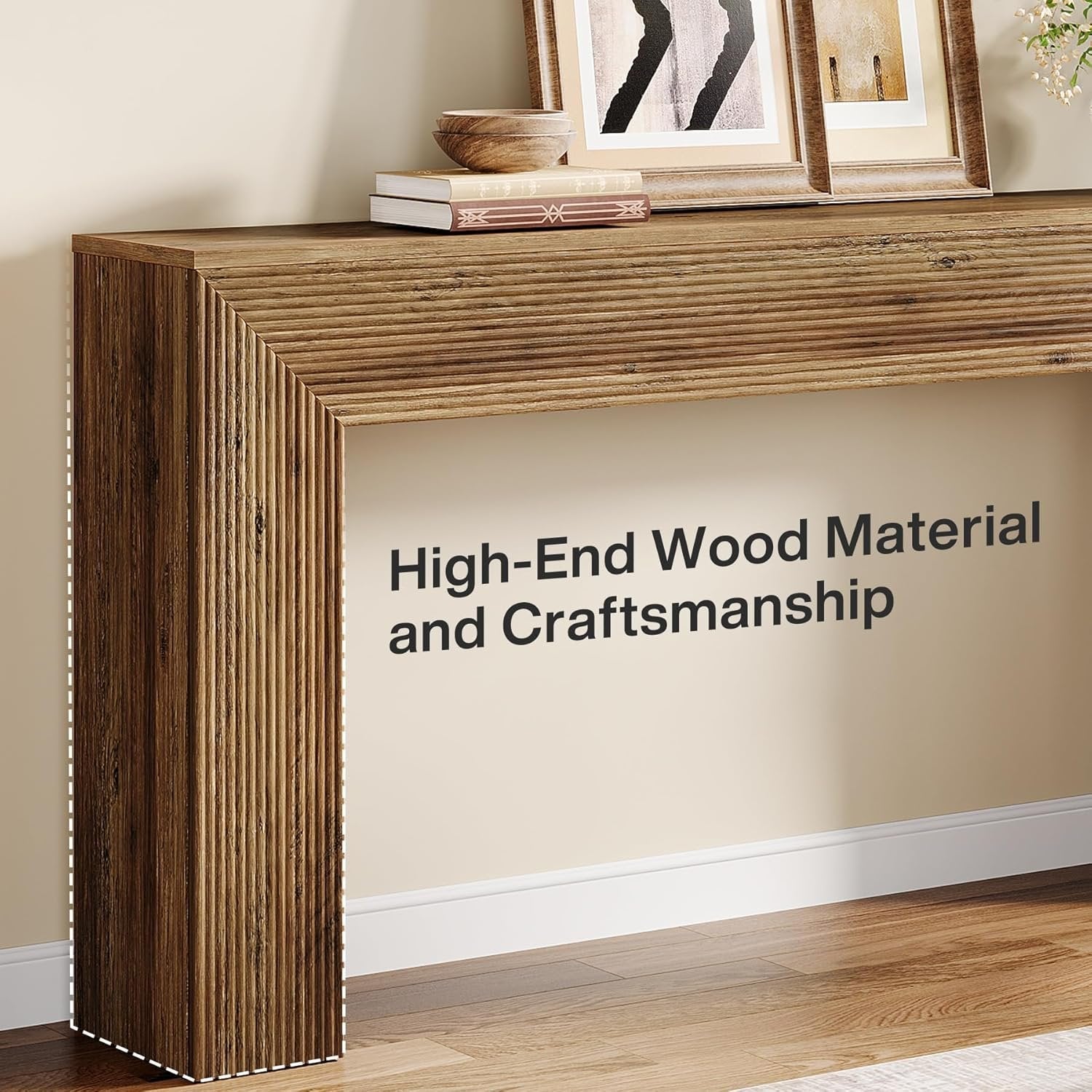 Tribesigns Table Console d'Entrée 160 cm avec Motifs Canelés, Table d'Appoint Style Industriel