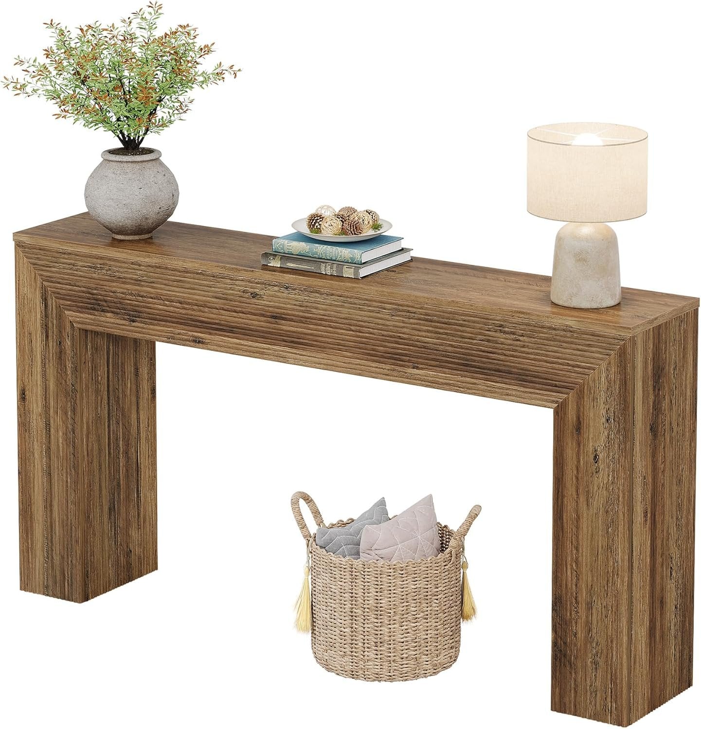 Tribesigns Table Console d'Entrée 160 cm avec Motifs Canelés, Table d'Appoint Style Industriel