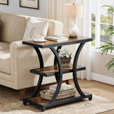Tribesigns Table d'appoint avec espace de rangement, Table d'appoint à 3 niveaux avec design géométrique en métal 3