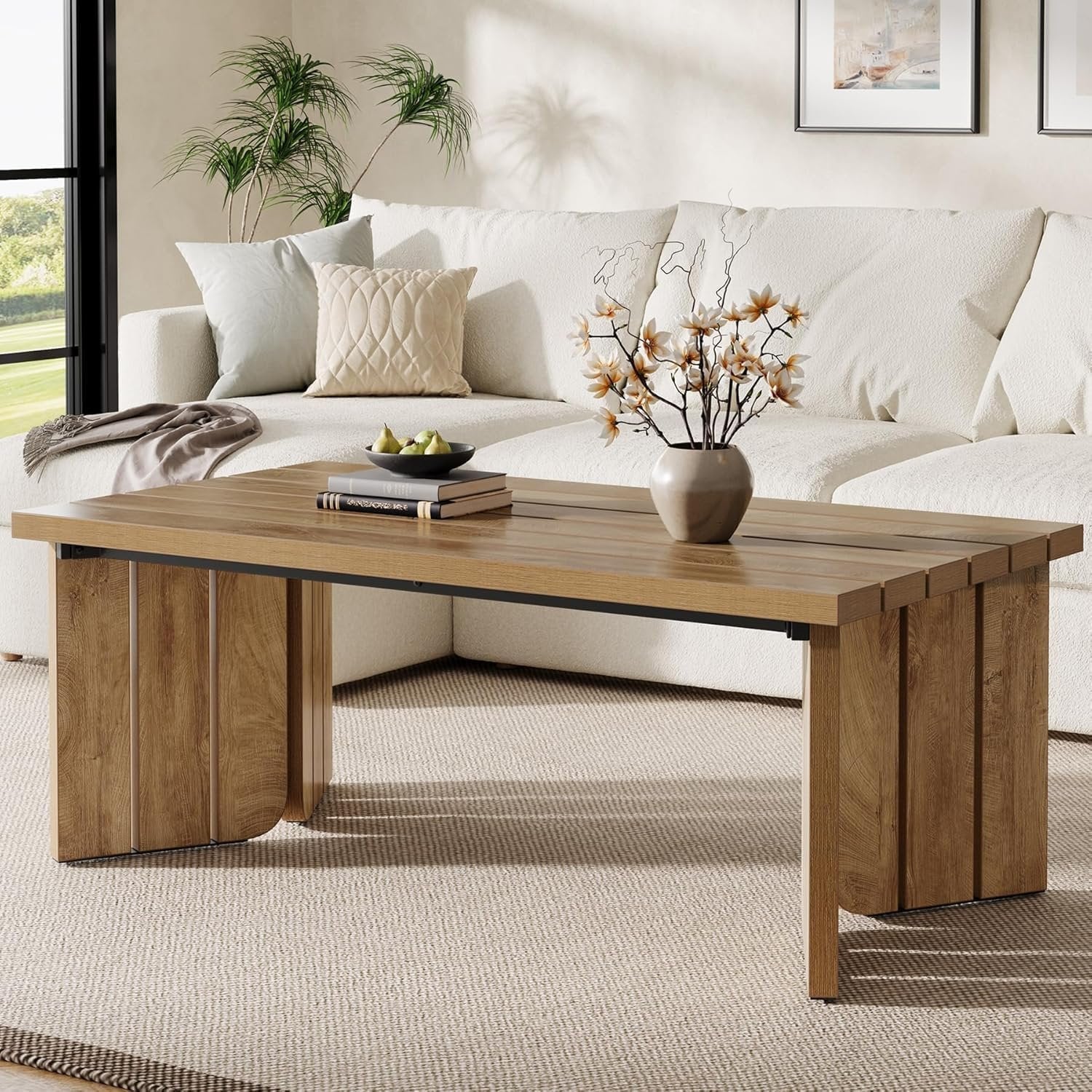 Tribesigns Table basse rectangulaire de 119,4 cm, Table centrale de style rustique pour salon