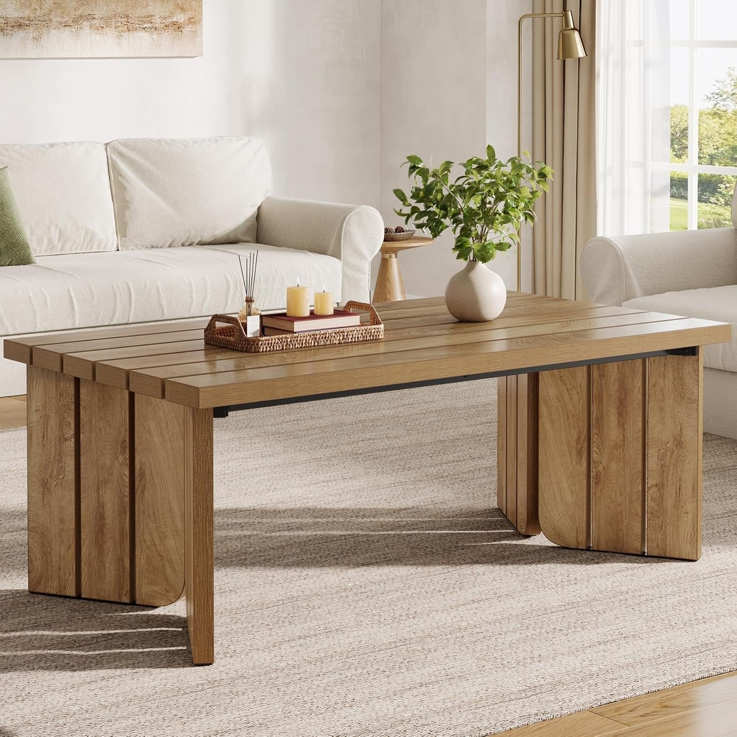 Tribesigns Table basse rectangulaire de 119,4 cm, Table centrale de style rustique pour salon