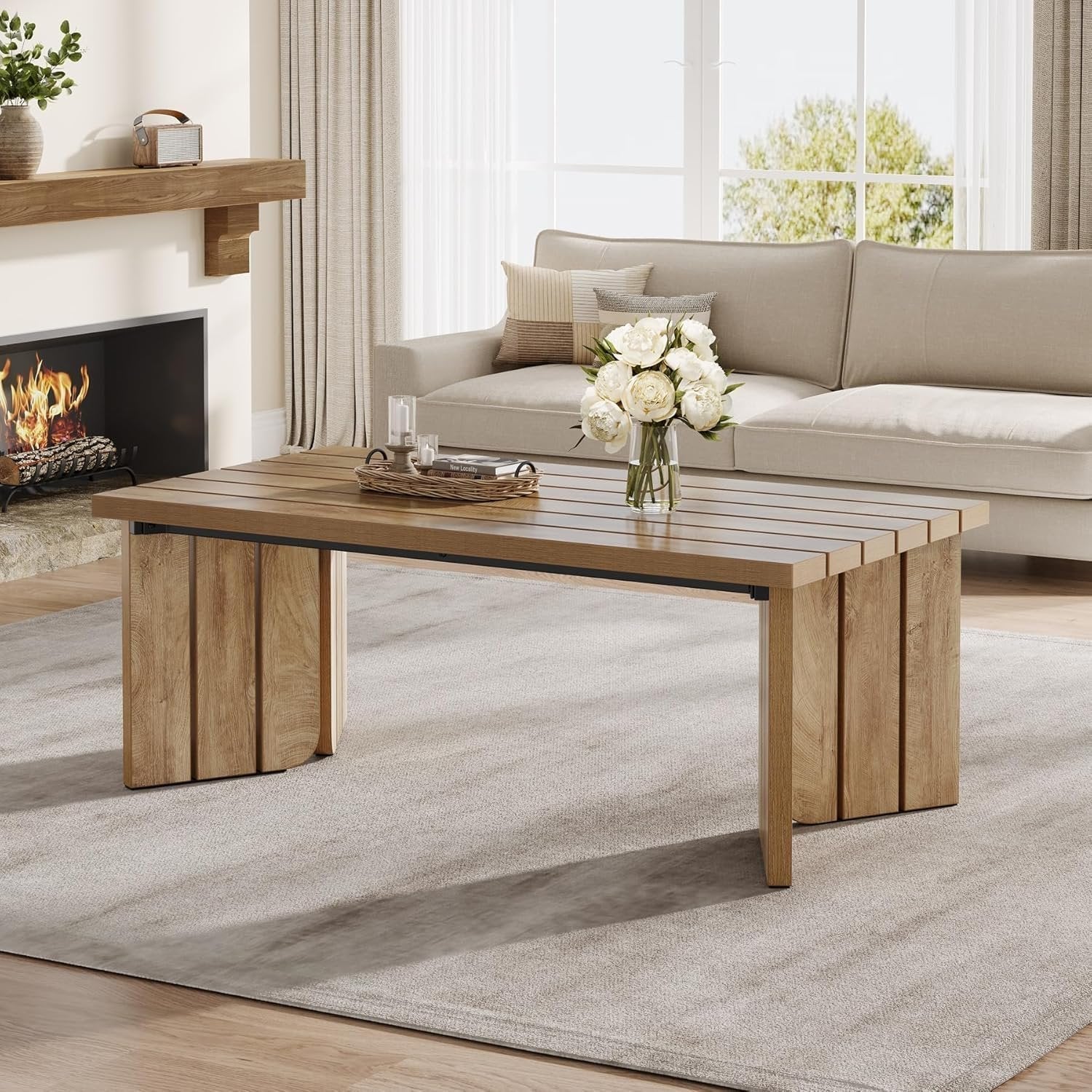 Tribesigns Table basse rectangulaire de 119,4 cm, Table centrale de style rustique pour salon