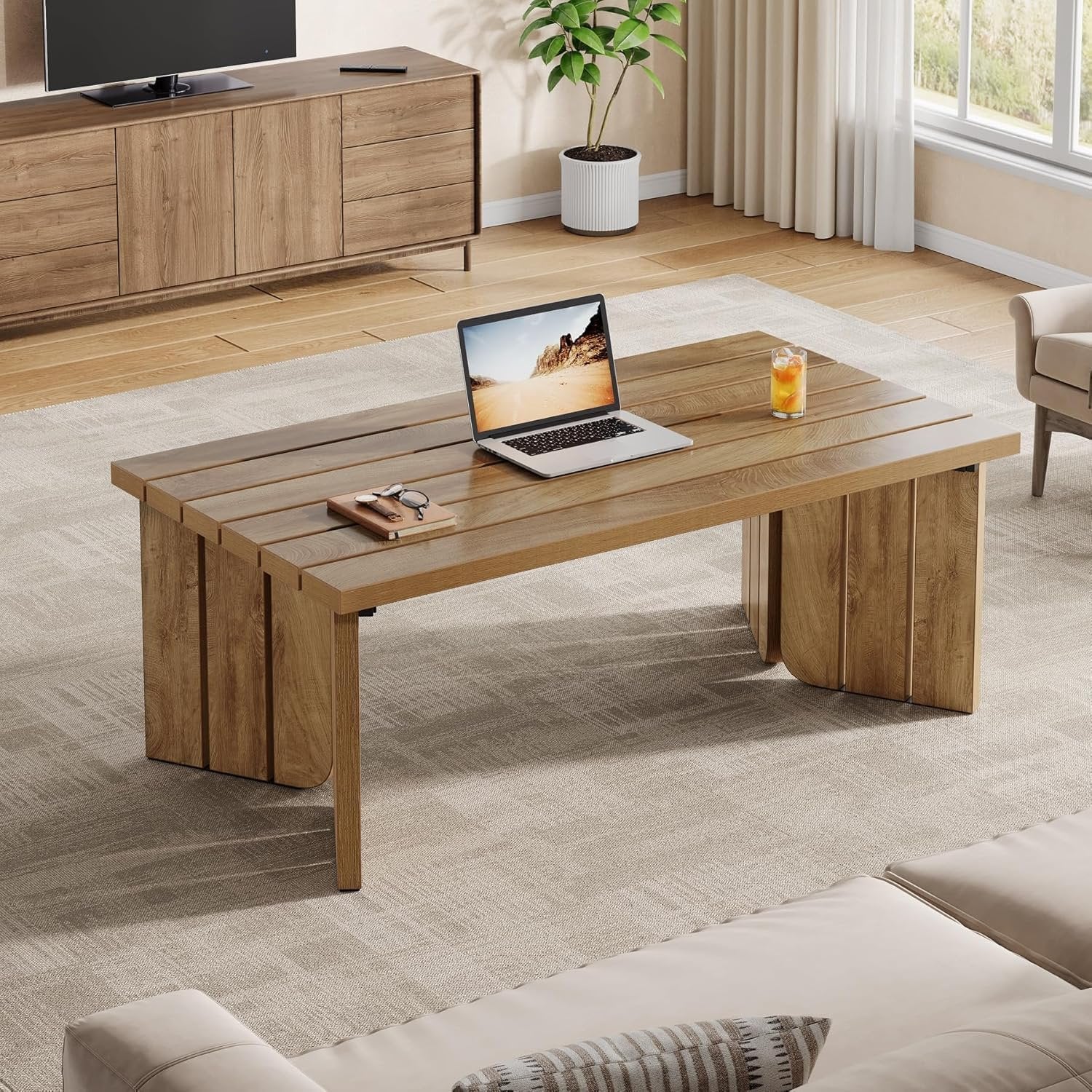 Tribesigns Table basse rectangulaire de 119,4 cm, Table centrale de style rustique pour salon