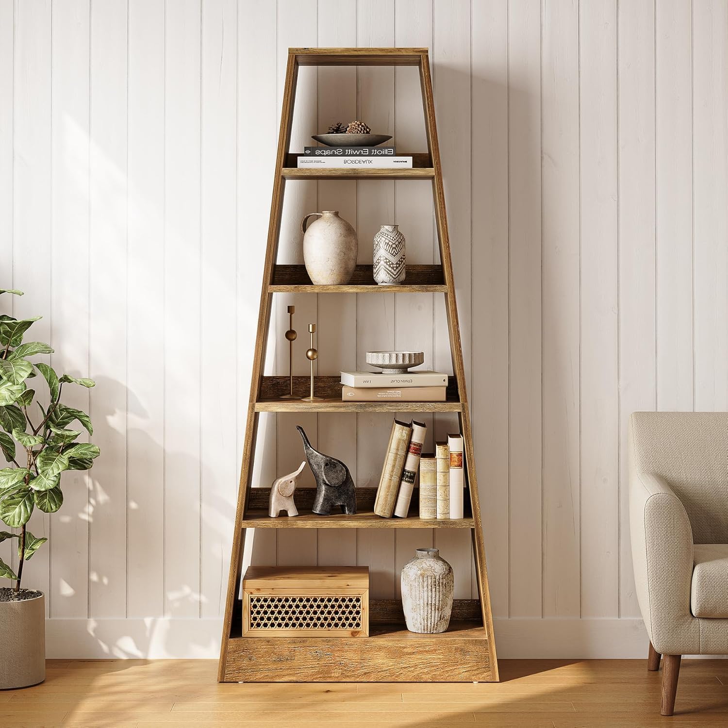 Tribesigns Bibliothèque à 6 niveaux 80 cm de haut, Étagère à livres en bois d'ombre chaude