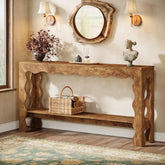Tribesigns Table console de 160 cm, Table d'entrée étroite à 2 niveaux avec pieds festonnés 3