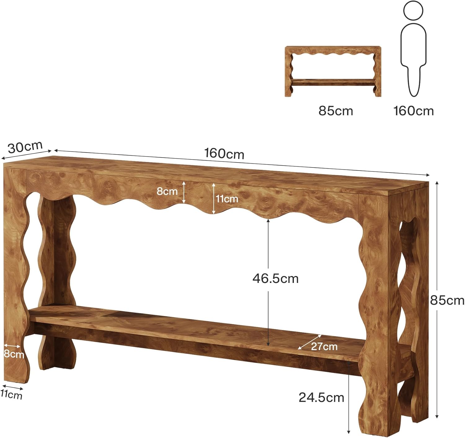 Tribesigns Table console de 160 cm, Table d'entrée étroite à 2 niveaux avec pieds festonnés