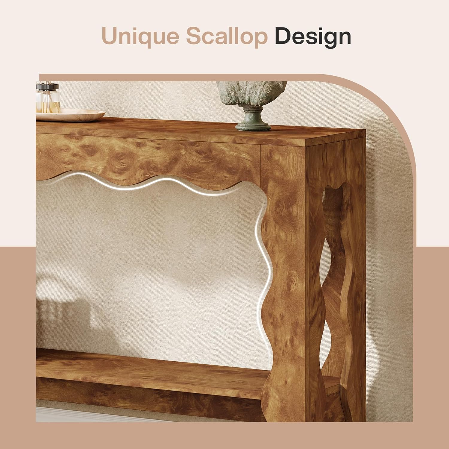 Tribesigns Table console de 160 cm, Table d'entrée étroite à 2 niveaux avec pieds festonnés