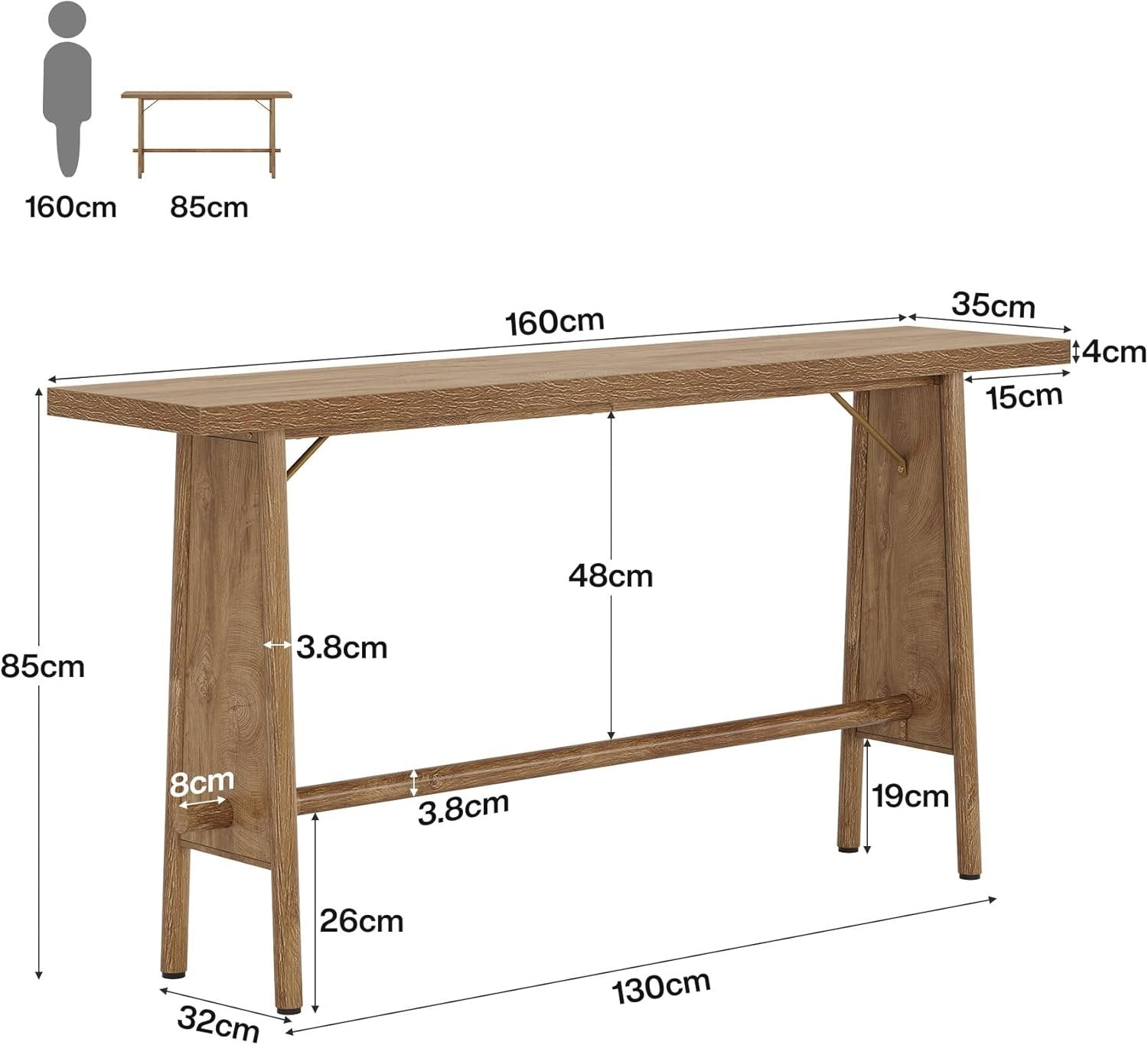 Tribesigns Table d'entrée de 160 cm avec étagère de rangement, Table console pour salon