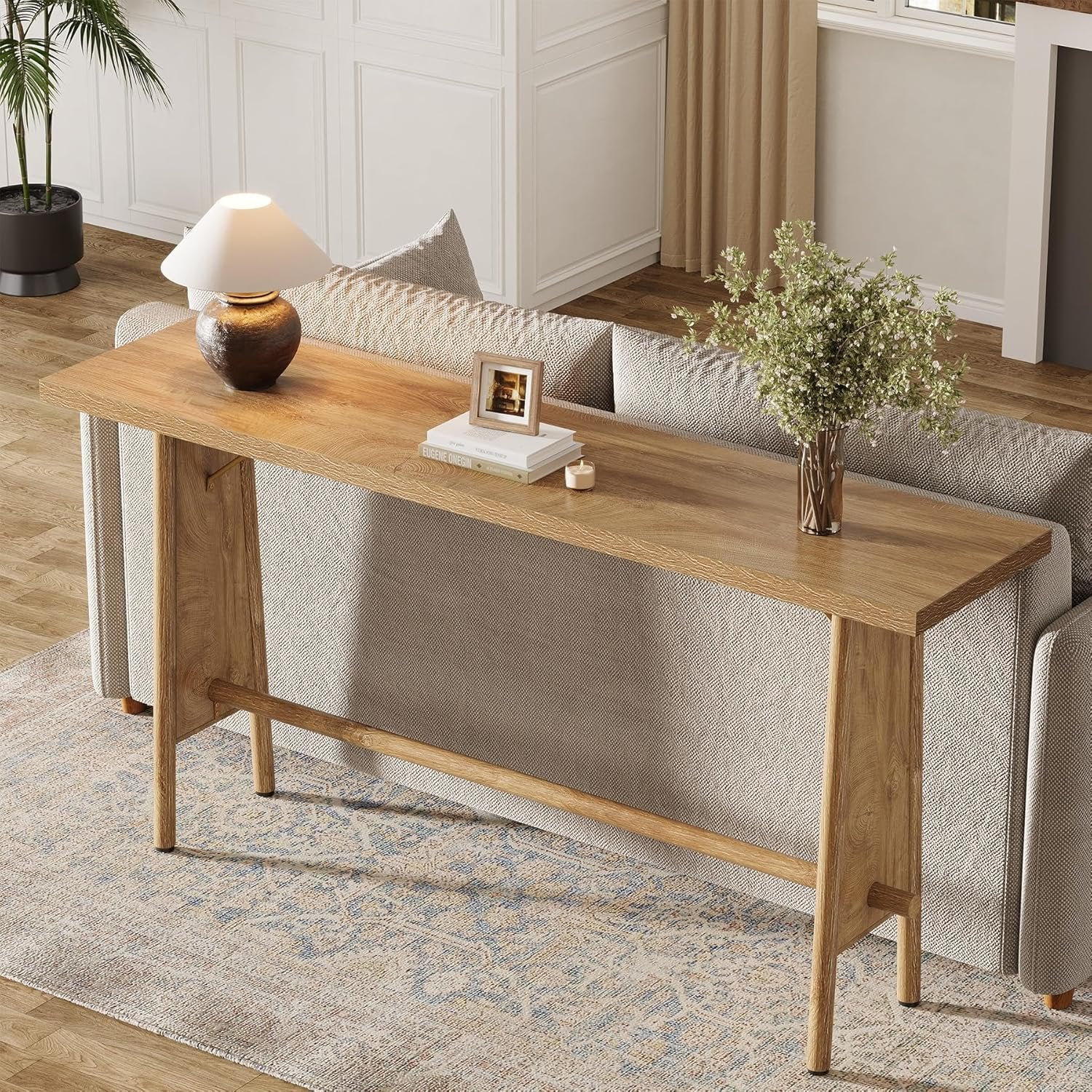 Tribesigns Table d'entrée de 160 cm avec étagère de rangement, Table console pour salon